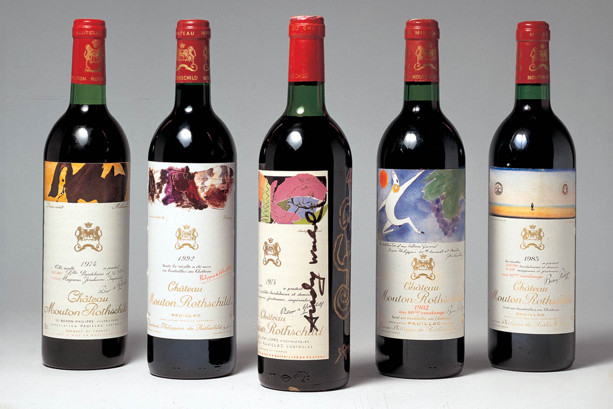 A one-of-a-kind collection of 59 wines from the Mouton Rothschild Artist  collection