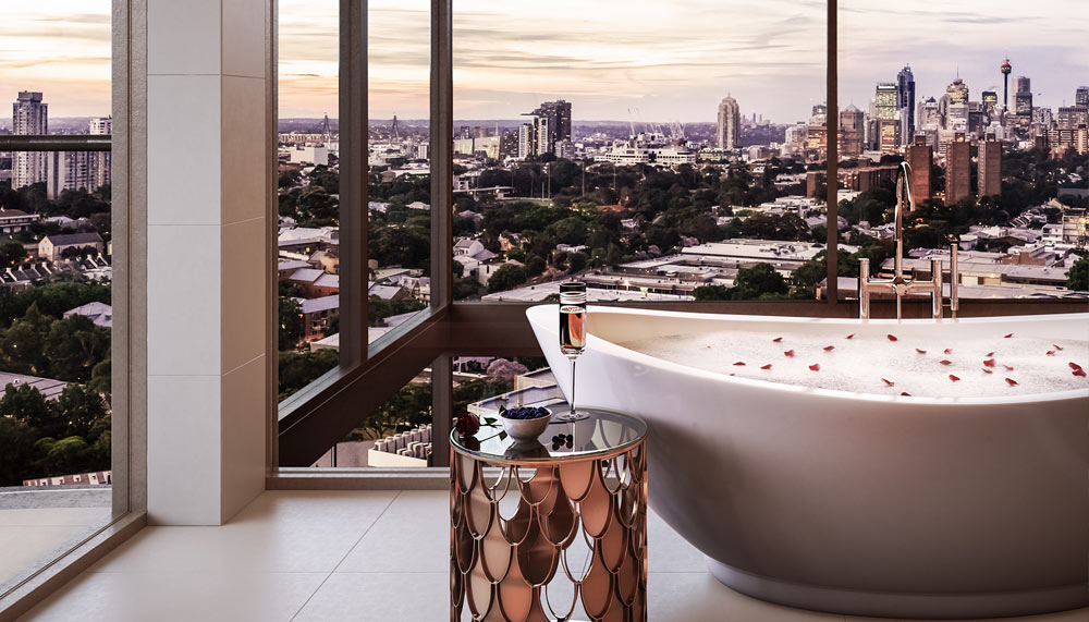 View of Sydney from an ensuite bathroom