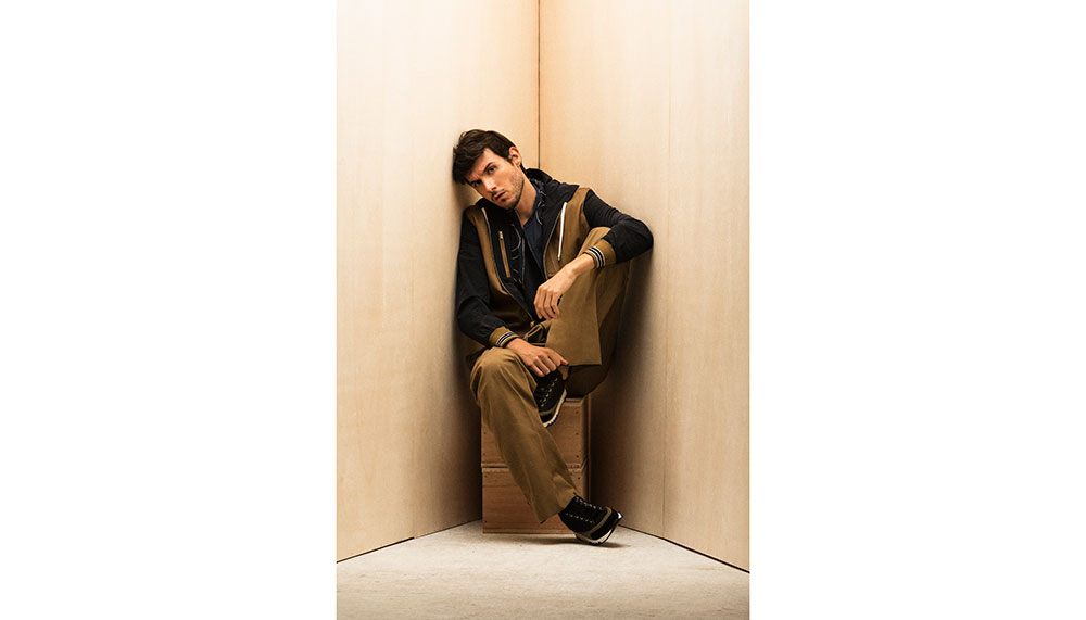 Hermes, Lambskin and Toilovent blouson, cotton shirt, linen tank top, cotton and linen trousers, and calfskin sneakers