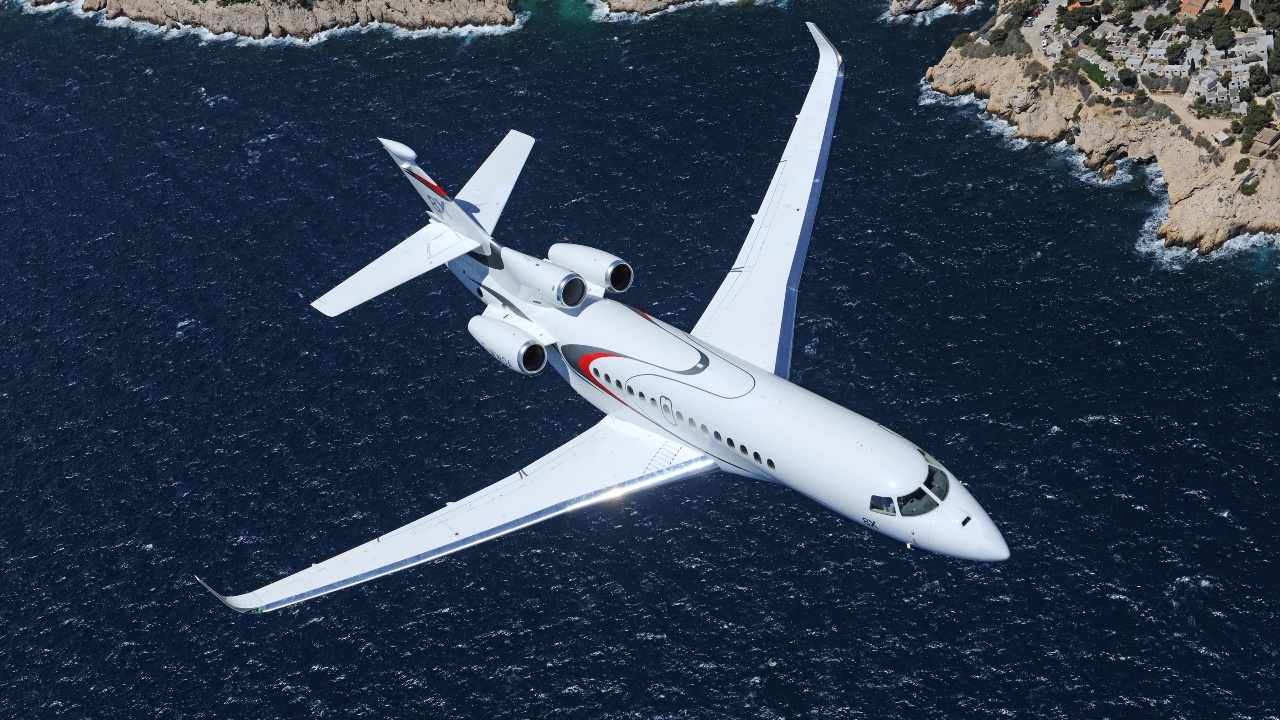 The Falcon 8X is the company's flagship ultra-long-range business jet that is known for its flexibility, able to handle short and steep approaches, and features a quiet, comfortable cabin designed to reduce fatigue with pressurisation to lower altitudes.